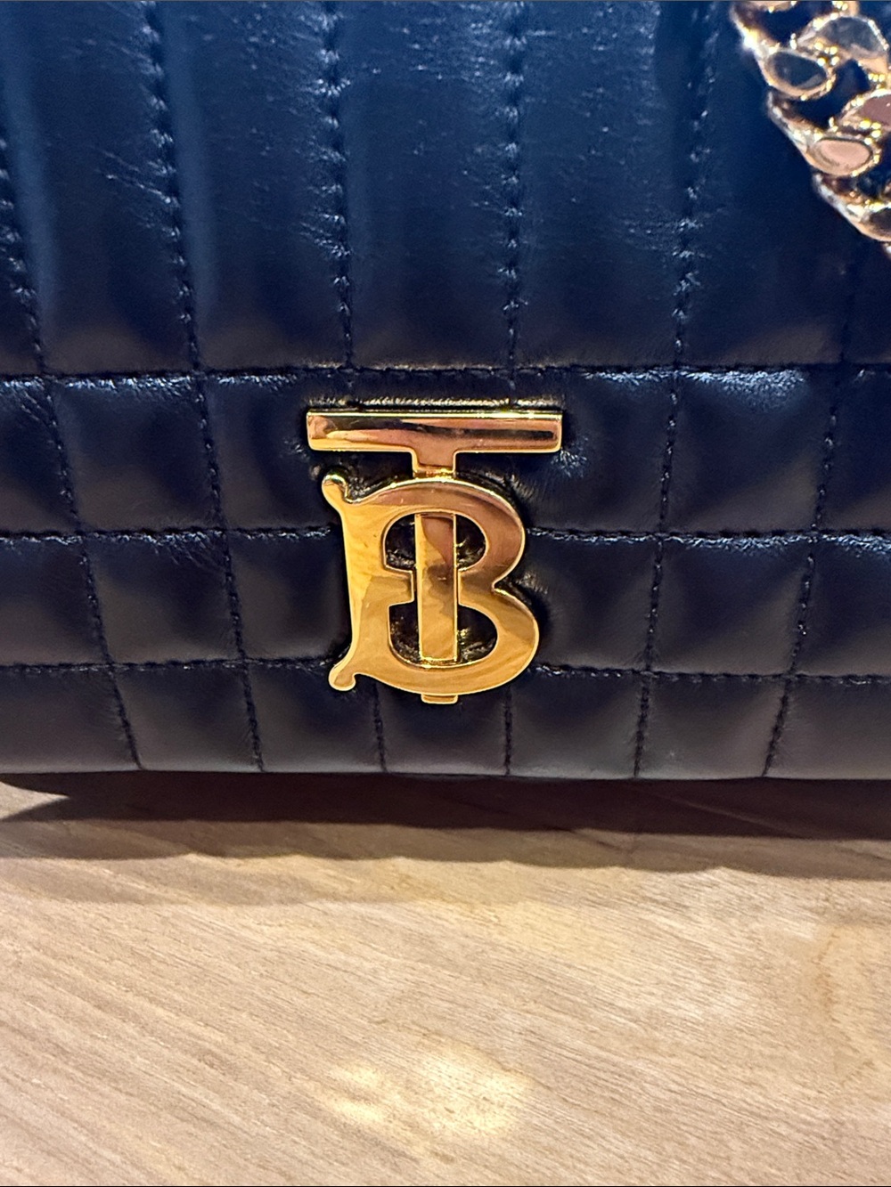 Burberry Black Quilted Leather Shoulder Bag with Gold Chain and TB Logo - Picture 4 of 15